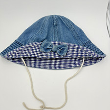 Girls Denim Cotton Sun Hat 8 inch width has bow folded brim