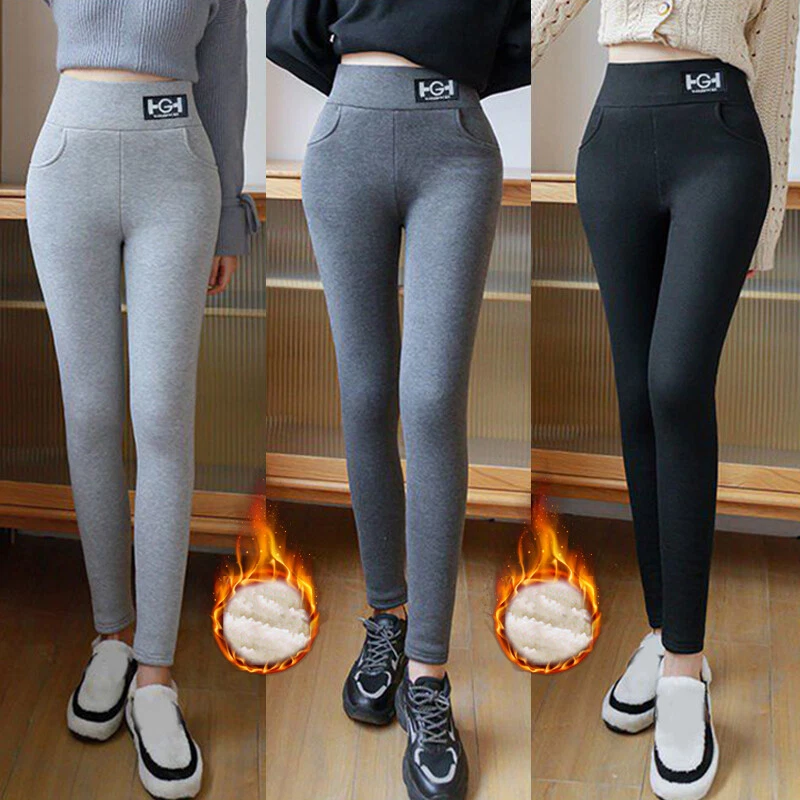 High Waist Pants Leggings Trousers Bottoms Thick Fleece Lined Winter Women  Soft