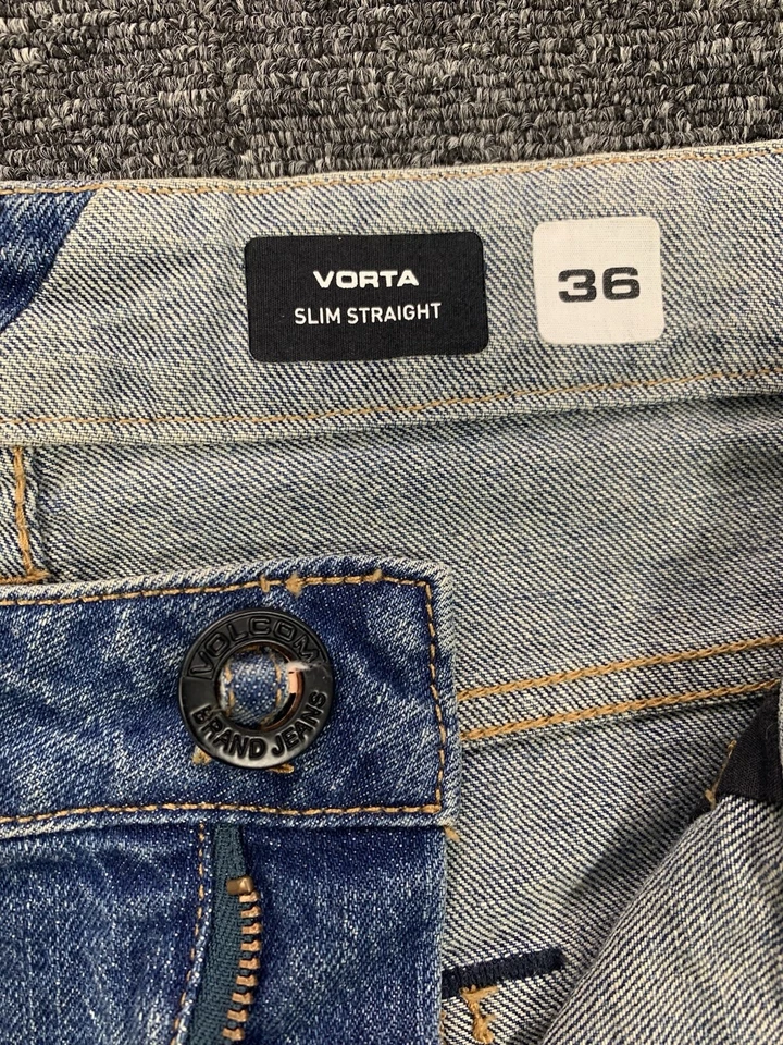 Volcom Jeans Vorta Slim Straight Mens Size 36 x 32 Blue Denim Stretch SK8 Skater - Image 3 of 4