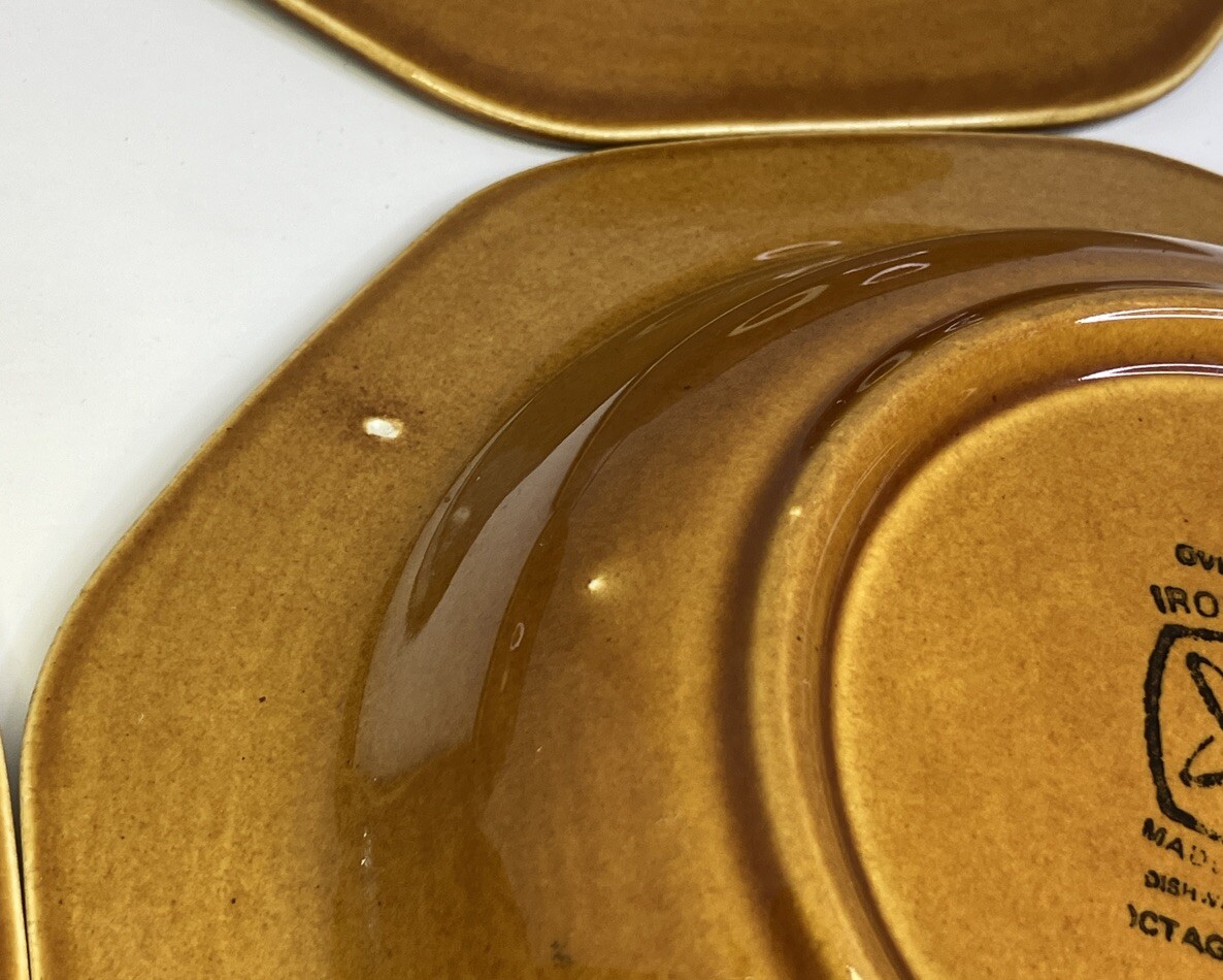 Sears Vintage 8 Inch Ironstone Octagon Amber Rimmed Soup Or Salad Bowls