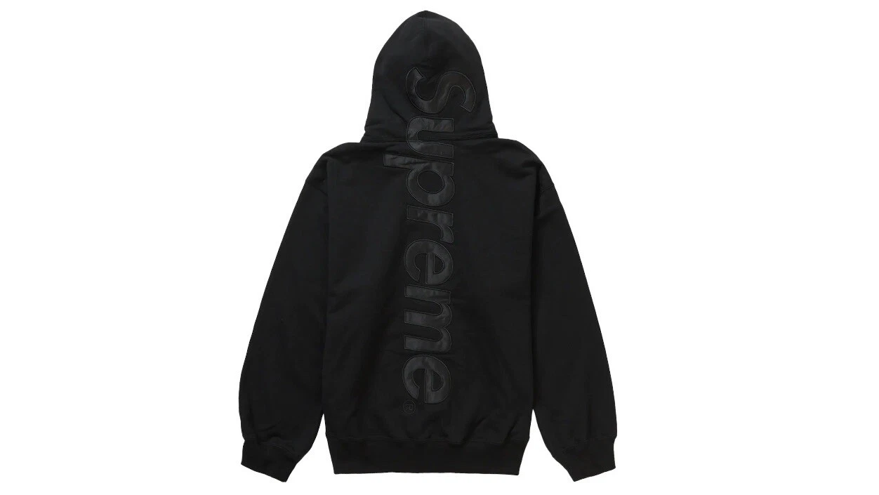 supreme satin appliqué sweat shirt à capuche noir