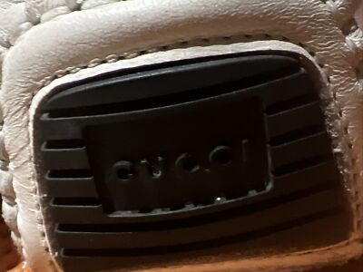 VINTAGE GUCCI LOGO LEATHER TRAINERS SNEAKERS SILVER WHITE 190777