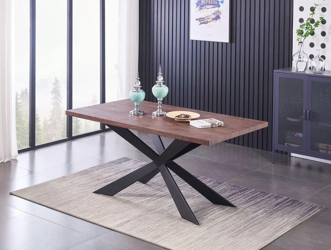 Designer Plastic 90cm Dining Table in Black & Walnut Wood Legs