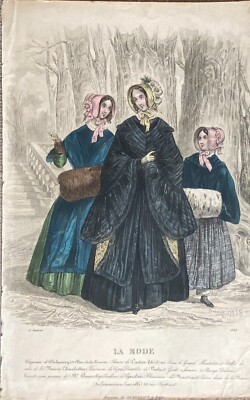 GRAVUR VON MODE 24X16 cm JOURNAL LA MODE 1845