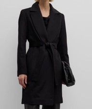 $1895 Fleurette Women's Black Monroe Cashmere Belted Wrap Coat Jacket Size 8
