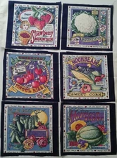 Lot of 6 "Secrets Of The Garden" by Joan Kessler 6.5"x6.5"  Cotton Fabric  