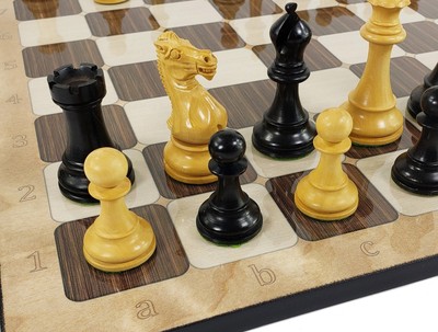 Black & Natural 3 3/4'' Anderssen Staunton Wood Chess Set 17'' Rustic Color Board