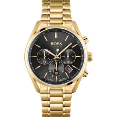 Hugo Boss 1513848 Champion Chronograph Herrenuhr Edelstahl Gold Schwarz 44 mm