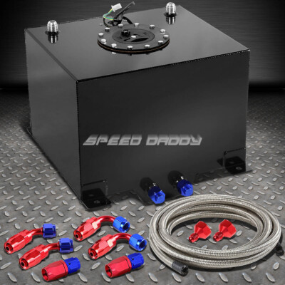8 GALLON BLACK ALUMINUM FUEL CELL GAS TANK+CAP+LEVEL SENDER+STEEL FUEL LINE KIT