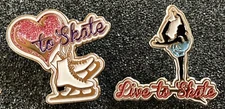 Love & Live To Ice Skate - Hat Lapel Jacket Pin LOT (2 Ice Skating Pins)