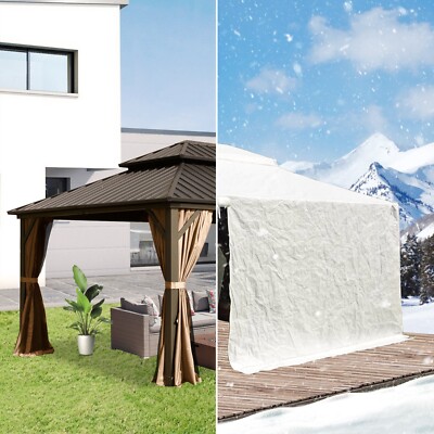 domi outdoor living Domi 12 ft. x 20 ft. White Universal Winter Gazebo Cover with Sidewalls and Mesh Windows 12201559-C