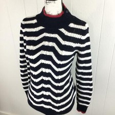 ANN TAYLOR LOFT Mock Neck Pullover Black White Striped Sweater Women's Size S