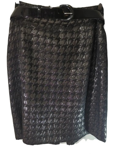 Alex Marie Women's Black Belted Matallic Straight Skirt Size 16 NWT - Picture 2 of 9