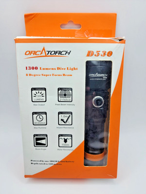 OrcaTorch D530 UV Dive Light 1300 Lumens 8° Waterproof Scuba Flashlight Kit