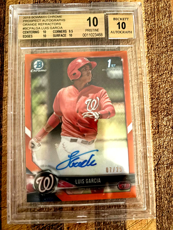 2018 bowman chrome luis garcia BGS 10 orange refractor