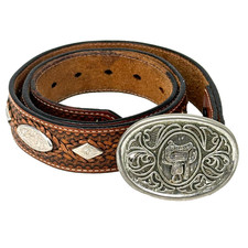 Vintage Cowboy Leather Belt Western Brown w/ Buckle Mens Distressed 38 - 40