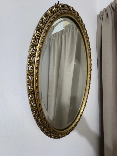 Vintage Oval Gilt Plaster Wall Mirror Baroque Rococo Veronese Antique Style - Picture 4 of 9