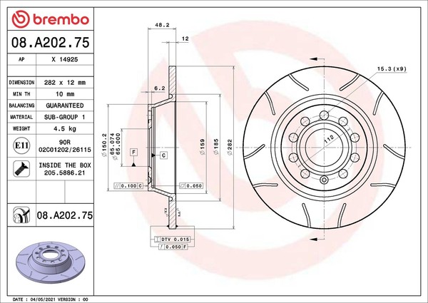 Brembo 2X Bremsscheiben Ø 282 Voll Geschlitzt FüR VW Golf V 1K1 Touran 1T1-image