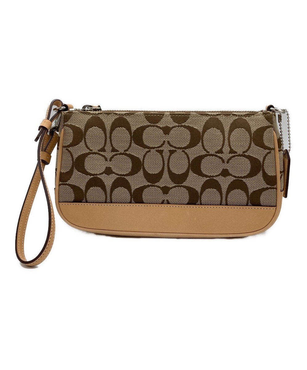 Coach Signature Demi mini Pouch Hand Bag Canvas Leather Beige 6094