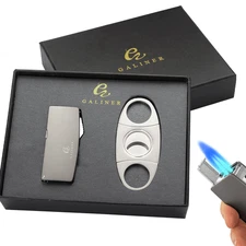 Galiner 2 Torch Jet Cigar Lighter 3 Punch Butane Gas Sharp Cigar Cutter Gift Box
