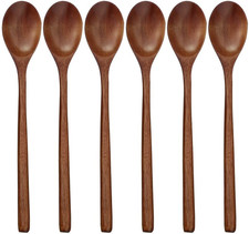 Wooden Spoons, 6 Pieces 9 Inch Wood Soup Spoons for Eating Mixing Stirring, Wood