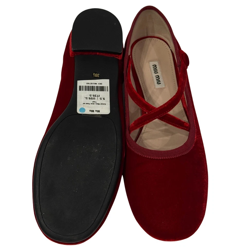Miu Miu red velvet maryjane ballet flats size 9.5/39.5 - Image 3 of 4