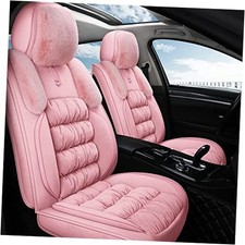 Fuzzy Leather Car Seat Covers Full Set, Heated Front Bench Back Cushion