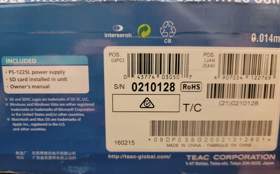 Tascam DP-03SD 8-Track Digital Portastudio Recorder w/SD card - Image 3 of 4