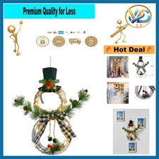 Grapevine Christmas Wreath with LED Lights Snowman Hat Bow Indoor Outdoor