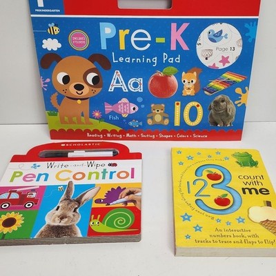 Scholastic Pre-K Learning Pad Write-and-Wipe Pen Control & 123 Count w/ Me Books