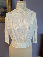 Antique Vintage Victorian Edwardain Silk Blouse Laces Embroidery Pigeon Breasted