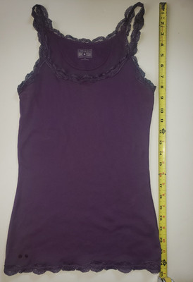 Y2K Converse One Star Purple Plum Ribbed Lace Trim Camisole Tank Top size S