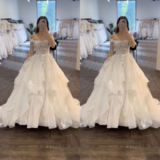 Elegant Wedding Dresses Ruffles Off Shoulder Sweep Train A Line Bridal Gowns
