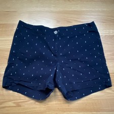 Nautica Navy Anchor Print Chino Shorts Women's Size 8 Stretch Pockets Button