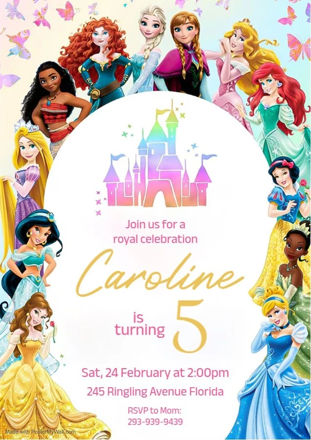 Digital Disney Princesses Birthday Party Invitation Personalized Texts 1 - Image 3 of 4