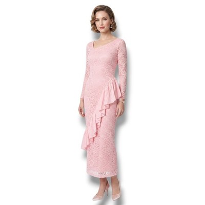 Roberta California Vintage Pink Lace Ruffle Bodycon Dress   Size 5/6