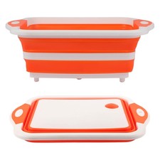 Collapsible BBQ Prep Tub/Cutting Board 10L, Foldable Dish Tub with Colander, ...