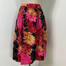 Talbots Petites Silk Floral Print Skirt Pleated Pink Black Career Party 16P NWT