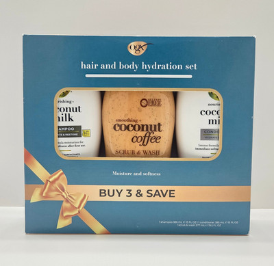 Ogx Hair & Body Moisturizing Set Coconut Milk Shampoo Conditioner Coffee Scrub