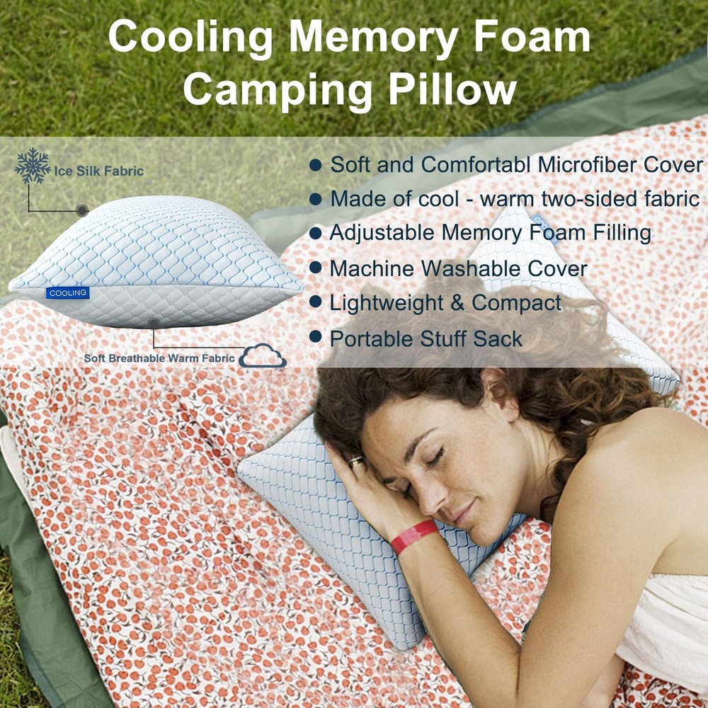 Large Compressible Travel Pillow for Camping & Sleeping - 1 Pack Shredded Memory Foam