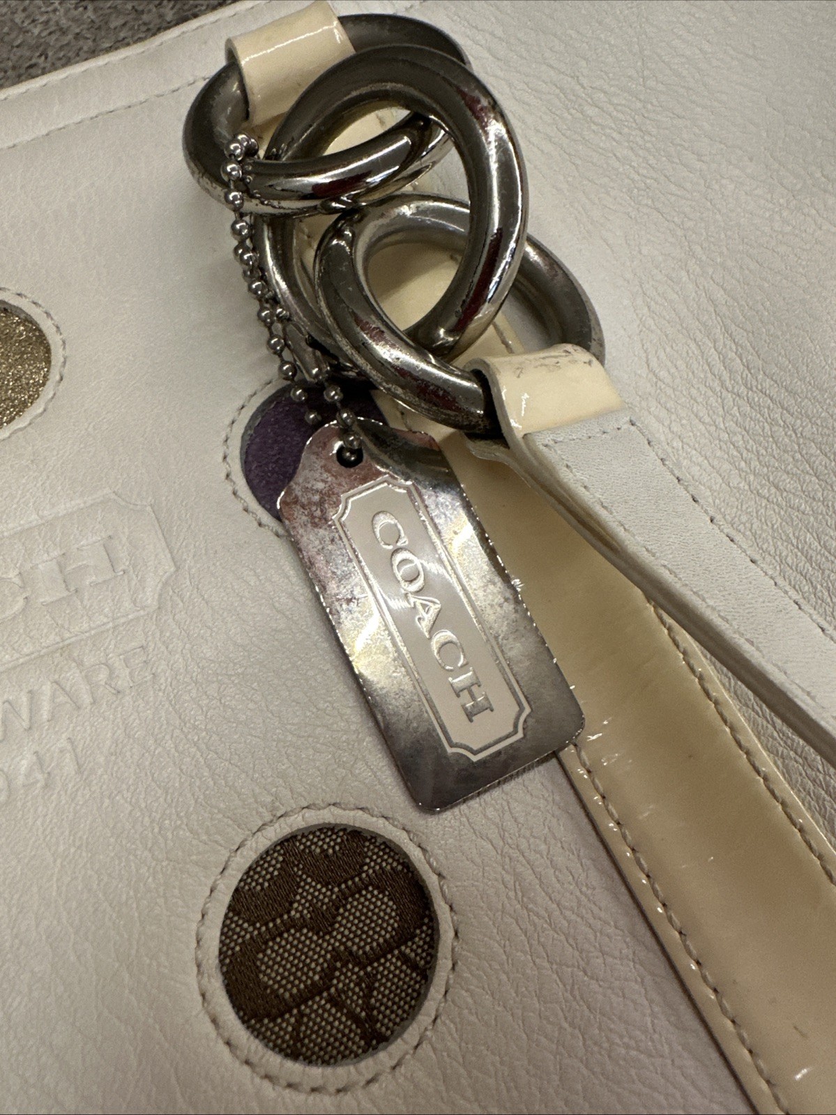 COACH 3678 Dot Gallery Tote Bag Ivory Multicolor Patent Leather Logo thumbnail 15