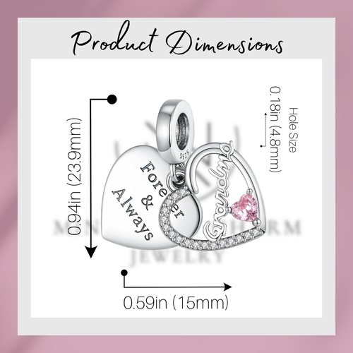 Grandma Heart Charm For Bracelet, Forever & Always Charm - Picture 4 of 4