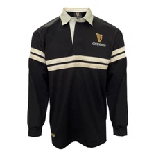 Traditional Craft Ireland Guinness Long Sleeve Black Harp Tape Rugby Shirt