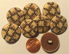 8 Beige Brown Slightly Domed Matte Plastic Shank Buttons Almost 1" 24.7mm 9670