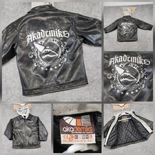 Akademiks Boys Kids Size 5 Hooded Faux Leather Shark Quilted Lined Jacket Coat