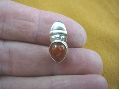 (p18-24) ORANGE teardrop AMBER Poland .925 Sterling SILVER deco PENDANT jewlery