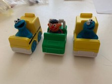 3 Vintage Sesame Street Plastic Tyco Vehicles-Cookie, Ernie-1993-EX