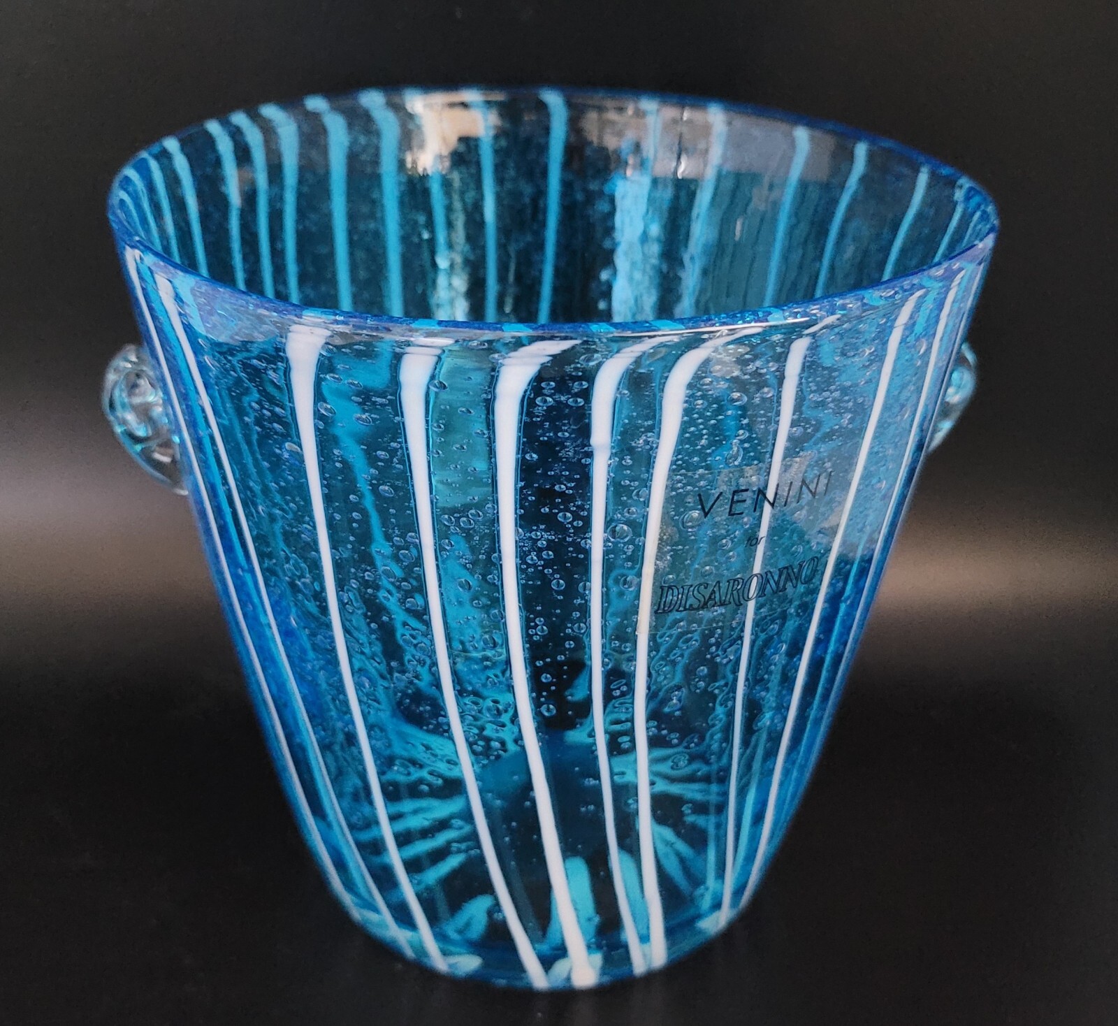 Venini for Disaronno Murano Fine Handblown Art Glass Blue Ice