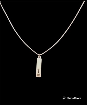 New Stainless Steel Lasered FAITH Religious Cross Necklace Christian Jewelry Set