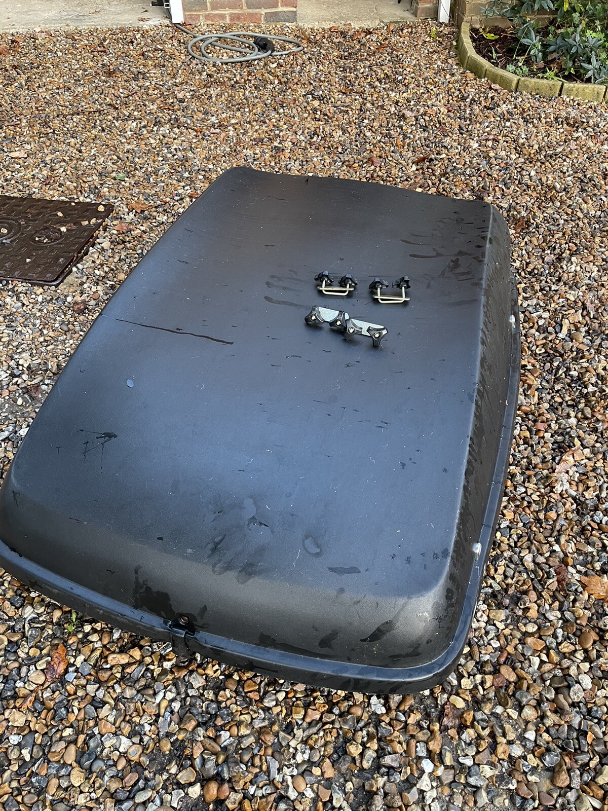Halfords Black Car Roof Box With Roof Bar Brackets Collection Only eBay